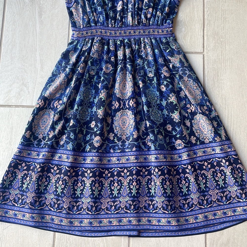 Rebecca Taylor Blue Boho Floral Silk V-Neck Fit & Flare Dress Size 0 - Picture 8 of 13